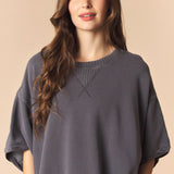 Mineral Washed Dolman Sleeve French Terry Top - Charcoal - PREORDER