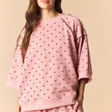 Piping And Mini Dot Printed French Terry Top - PREORDER