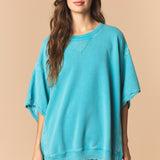 Mineral Washed Dolman Sleeve French Terry Top - Dark Turquoise - PREORDER