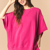 Mineral Washed Dolman Sleeve French Terry Top - Electric Magenta - PREORDER