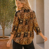 Relaxed Fit Printed Button Down 3/4 Sleeve Blouse - PREORDER