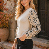 Relaxed Fit Embroidered Sleeve V-Neck Sweater - PREORDER