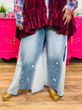 Washed Bleached Wide Leg Jeans