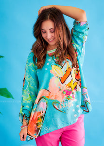 Cause for Commotion Top - Aqua Multi