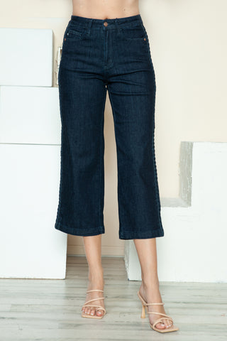 Judy Blue Side Seam Braid Detail  Wide Leg Jeans