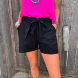Brenna Black Tie-Waist Shorts