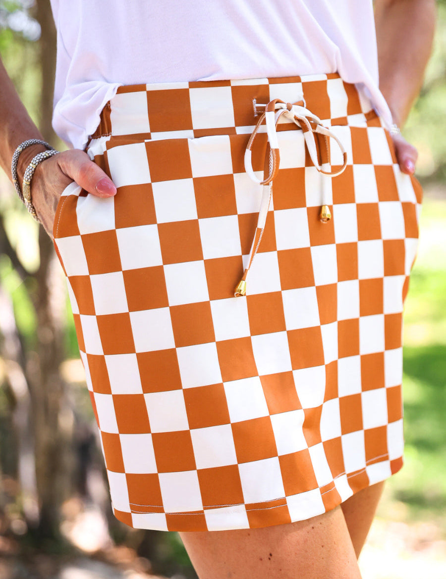 PREORDER- Let's Go Checkered Skort- Orange