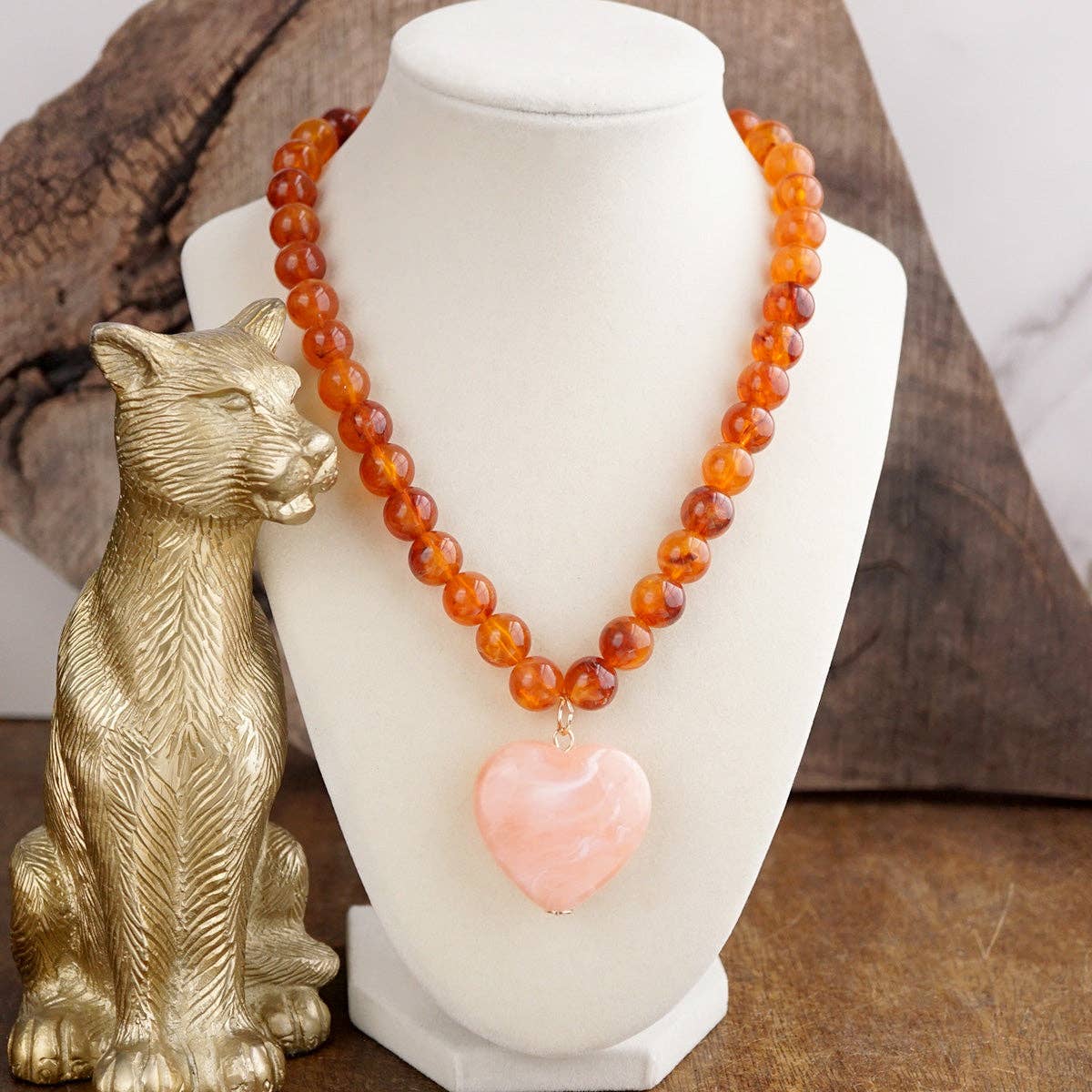 Sloane Beaded Heart Pendant Necklace - Amber