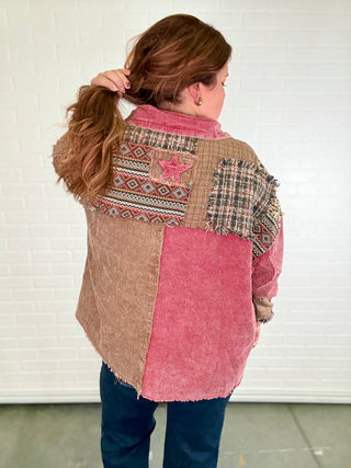 Mixed Media Cropped Corduroy Shacket