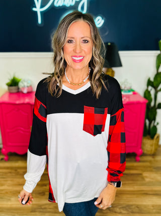 Long Sleeve Plaid V-Neck Top