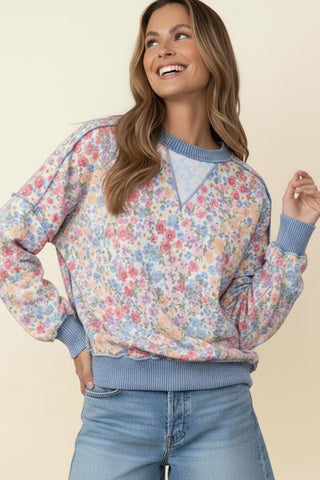 Oversized Long Sleeve Floral Top  - PREORDER