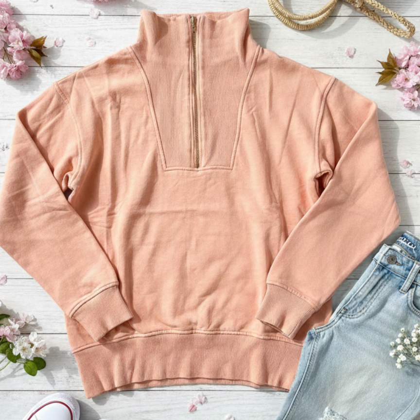 Isabella Half Zip Pullover Spring JadyK- Coral - FINAL SALE