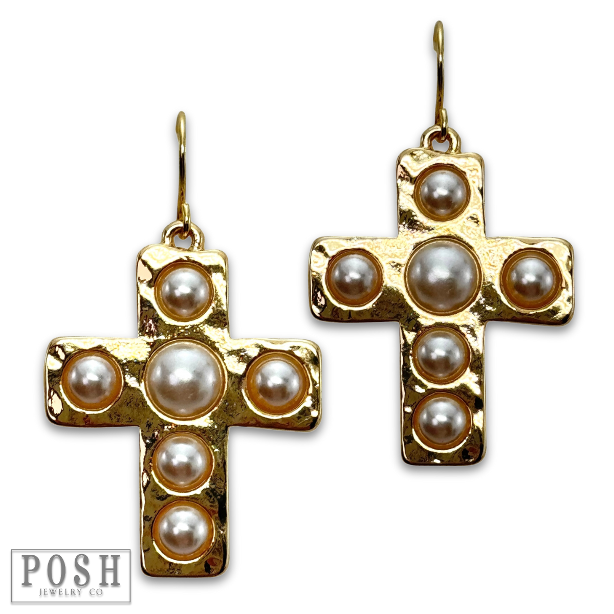 DEAL Pearl Bead Cross Earring - Gold