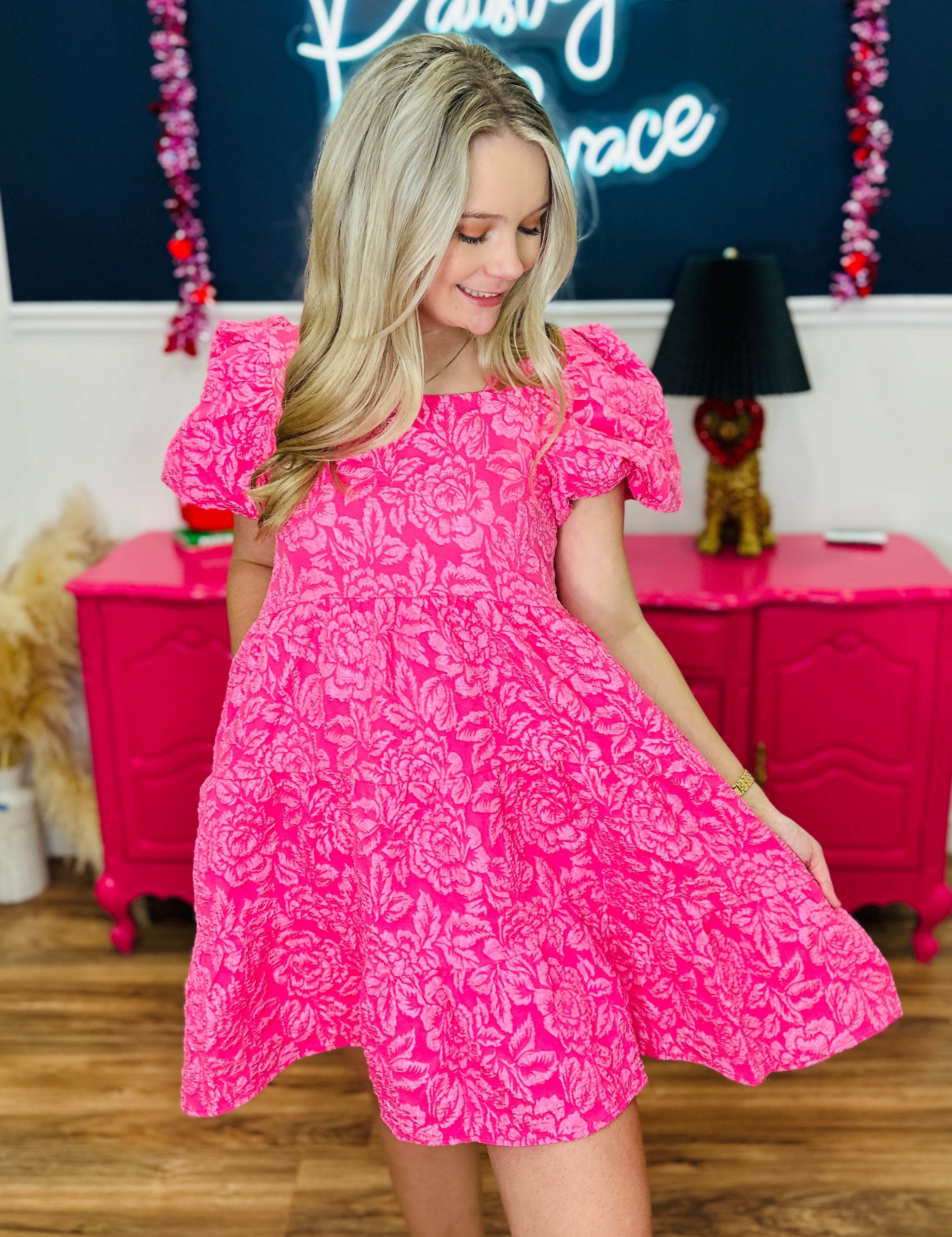 Dolly Doll Jacquard Dress - Pink