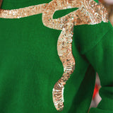 PREORDER- Sequin Bow Knit Sweater- Green/Gold