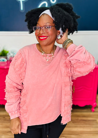 Fray Contrast With Washed Terry Pullover