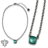 Austrian Square Crystal Chain Necklace 10mm - Blue/Silver