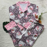 PJ Set - Button Down Short Sleeve Leopard Santa  - Preorder