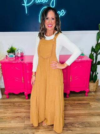 Solid Airflow Tiered Wide Leg Overall Jumpsuit