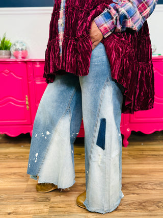 Washed Bleached Wide Leg Jeans