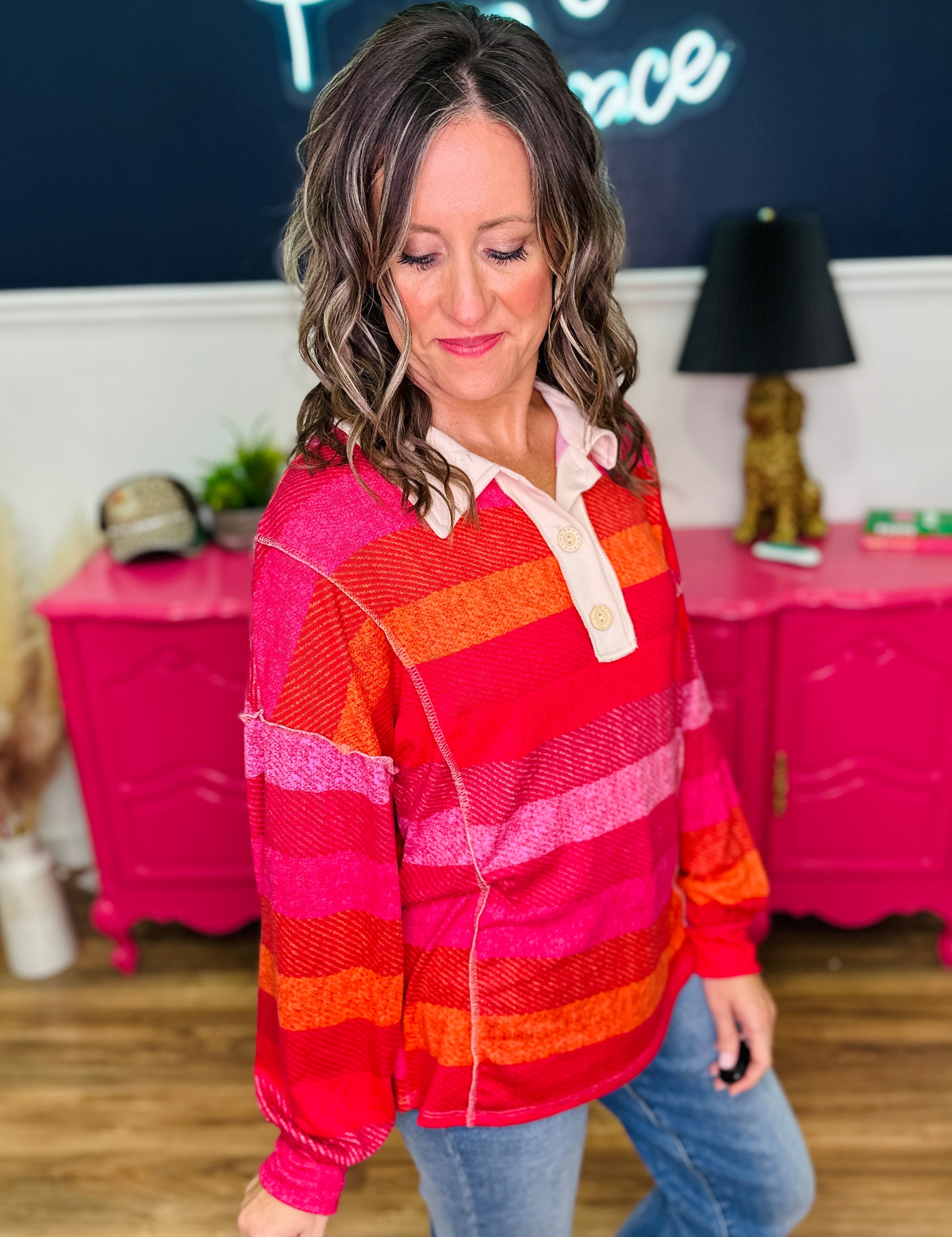 Collared Button Down Striped Knit Top - FINAL SALE