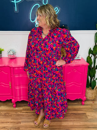 Tiered Loose Fit Floral Woven Maxi Dress