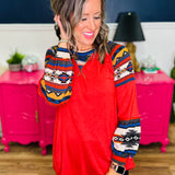 Solid Aztec Print Long Sleeve Top - Rust Aztec - LAST ONES FINAL SALE