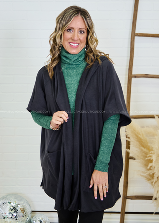 Classic Beauty Hooded Kimono - Black