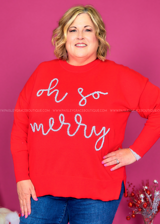 Oh So Merry Sparkle Sweater - Red