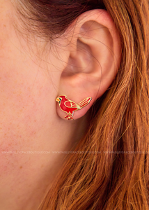 Cardinal Enamel Stud Earrings