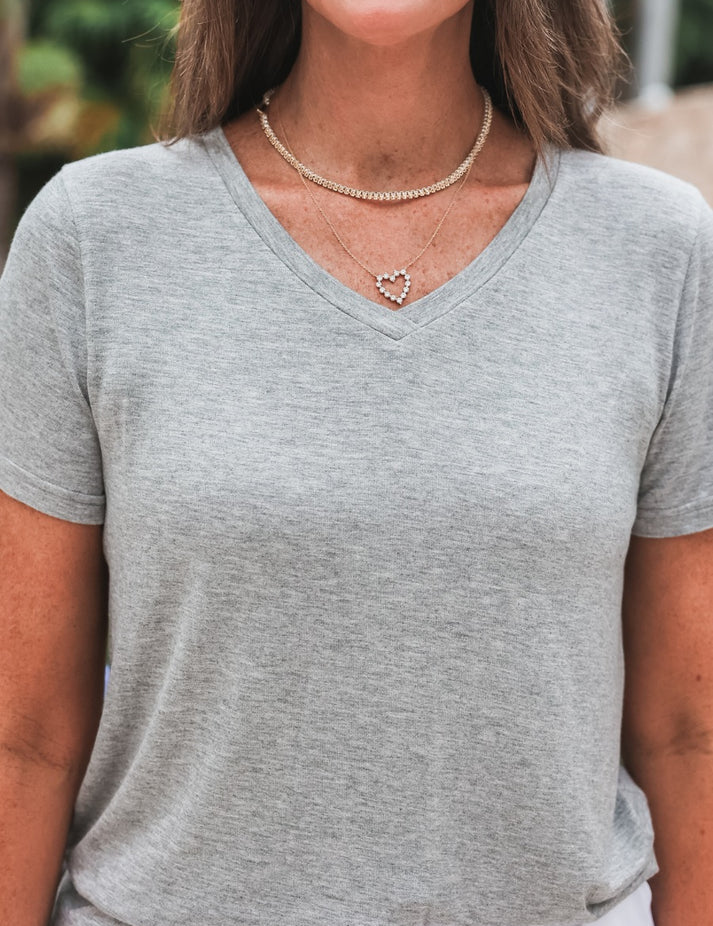 Jess Lea Basic Tee- Heathered Grey