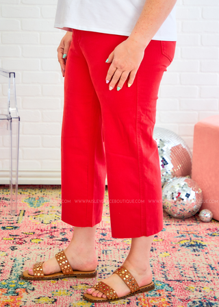 Lisa High Rise Control Top Wide Leg Crop Jeans in Red - JB40