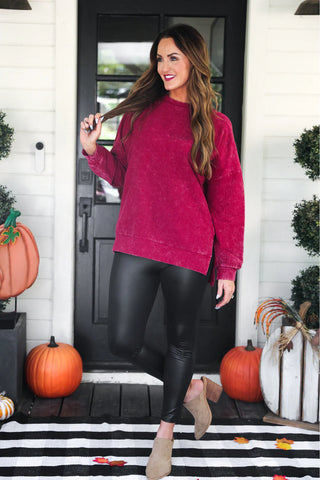 Alexis Corded Pullover - MAROON