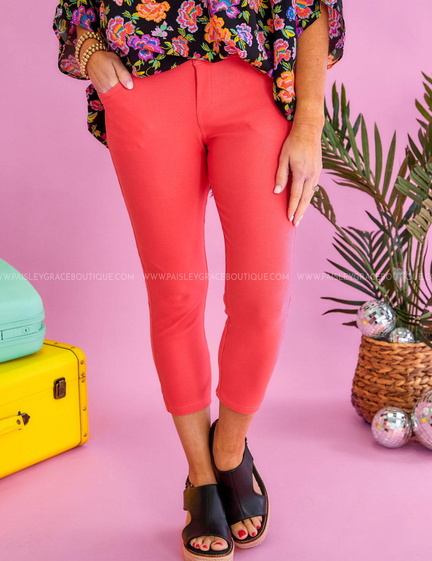 Nora Stretch Capri Jeggings - Coral* LAST ONES FINAL SALE *