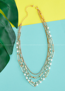 Jazmin Pearl & Chain Layered Necklace - 2 Colors