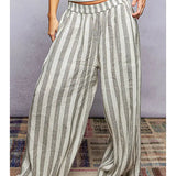 POL Stripe Elastic Wide Pants - Charcoal Multi