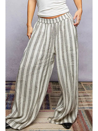 POL Stripe Linen Elastic Pants - Charcoal - PREORDER