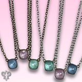 Austrian Square Crystal Chain Necklace 10mm - Blue/Silver