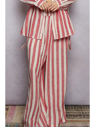 POL Stripe Linen Elastic Pants - Red - PREORDER