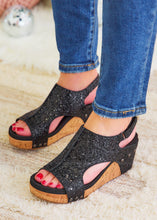 Load image into Gallery viewer, Carley Wedge by Corkys - Black Glitter
