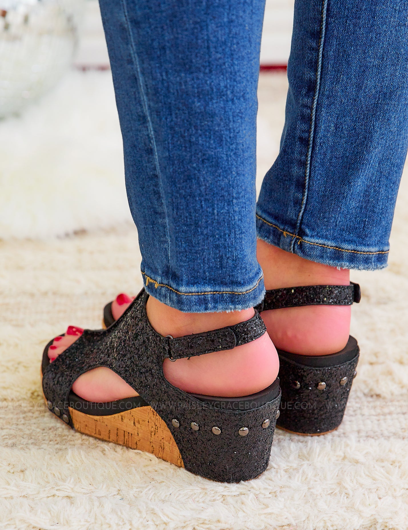 Carley Wedge by Corkys - Black Glitter* FINAL SALE *