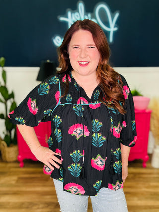 Smocked Boho Tassel Tunic Top