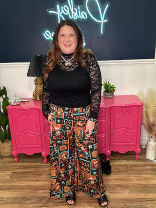 Cowboy Print Elastic Waist Pants