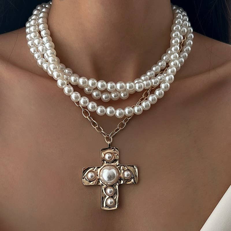 Faithfully Yours Pearl Cross Necklace