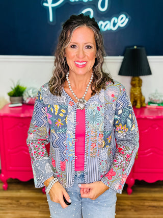 Reversible Floral Print Quilted Patch Jacket