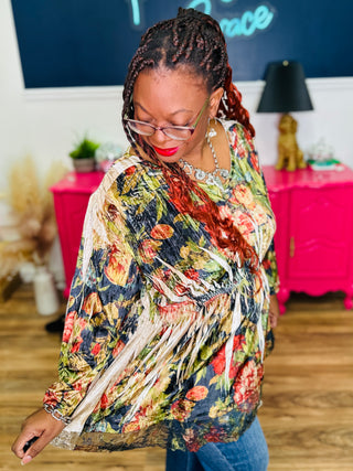 Velvet Floral Gathered Top