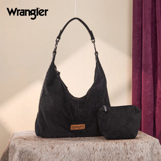 Wrangler Floral Tooled Hobo Bag with Pouch - Black