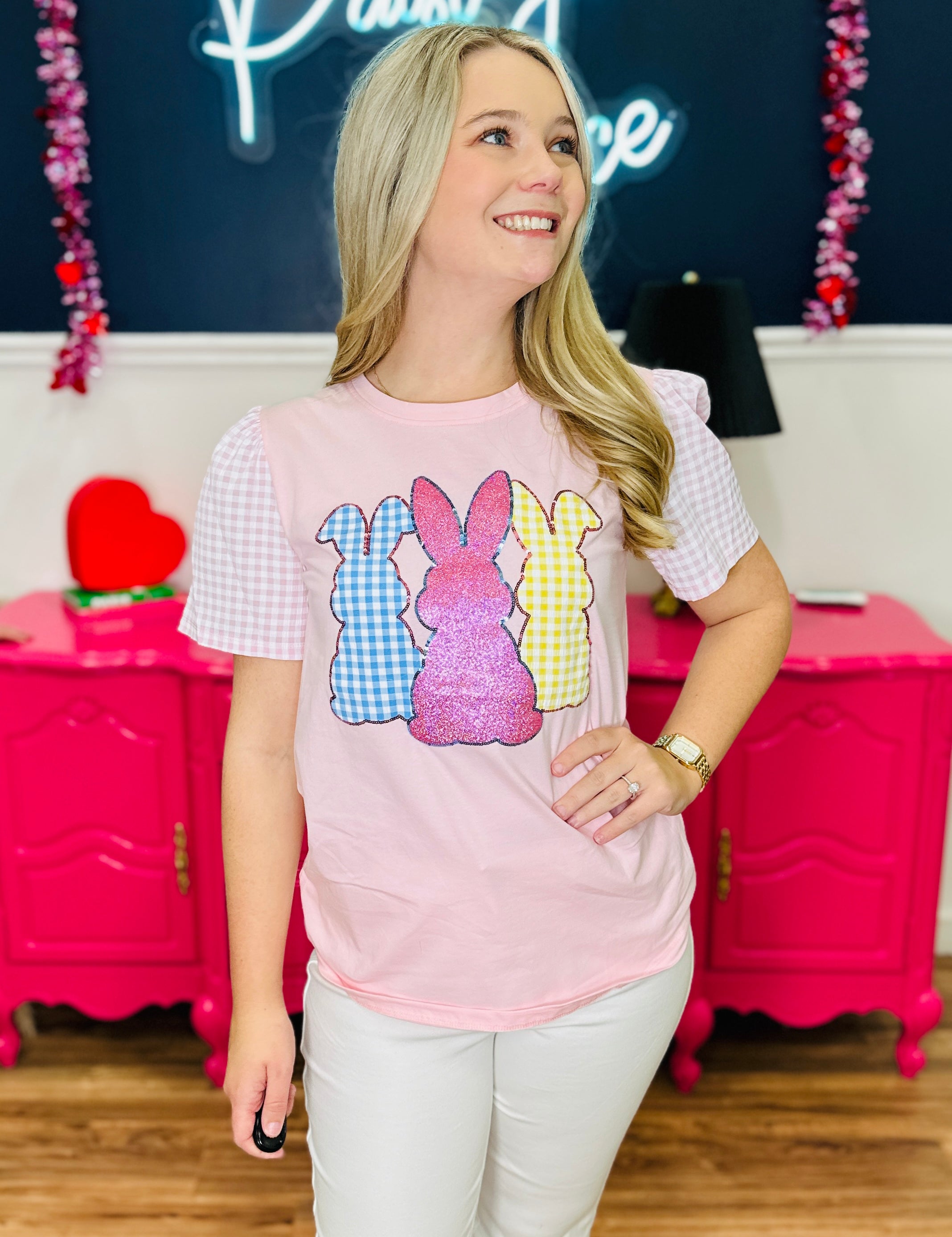 Pink Bunny Patches Top