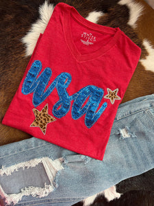 USA RED Appliquéd Tee