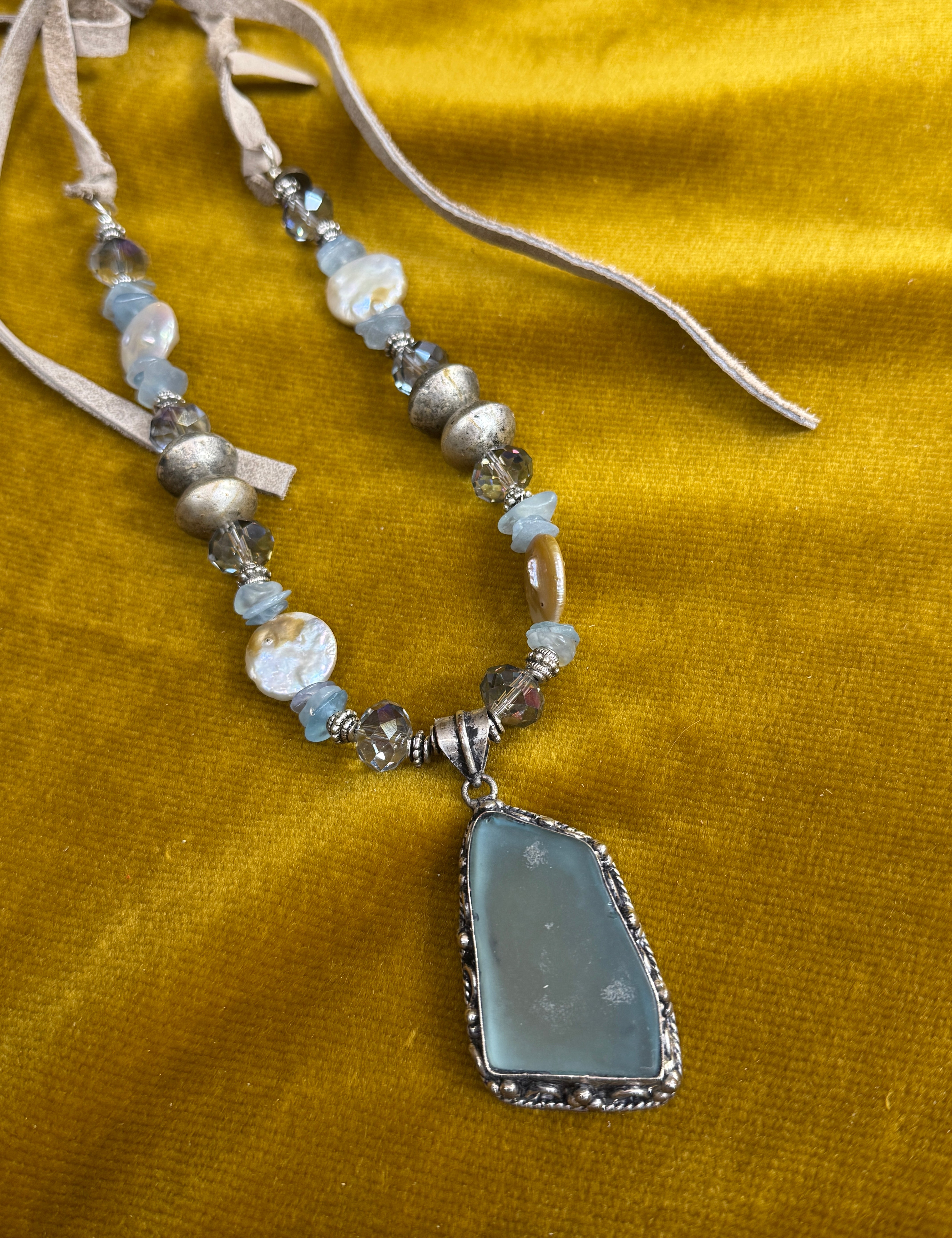 Seaglass Blue & Silver Necklace